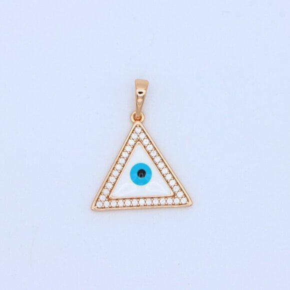 "Triangle Evil Eye Rose Gold Pendant with Cubic Zirconia Border, XPPT1474 - Picture 11 of 13